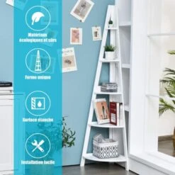COSTWAY Bibliothèque / Étagère De Rangement Pour Angle Avec 5 Étagères Style Moderne En Bois 35x35x175 CM, Blanc Pour Salon,Bureau