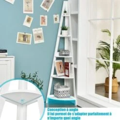 COSTWAY Bibliothèque / Étagère De Rangement Pour Angle Avec 5 Étagères Style Moderne En Bois 35x35x175 CM, Blanc Pour Salon,Bureau -VIDAXL || Songmics Soldes 30745772 3