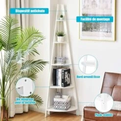 COSTWAY Bibliothèque / Étagère De Rangement Pour Angle Avec 5 Étagères Style Moderne En Bois 35x35x175 CM, Blanc Pour Salon,Bureau -VIDAXL || Songmics Soldes 30745772 4