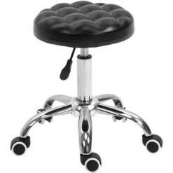 HOMCOM Tabouret Massage à Roulettes Réglable En Hauteur Pivotant 360° Assise Synthétique Capitonnée Noire