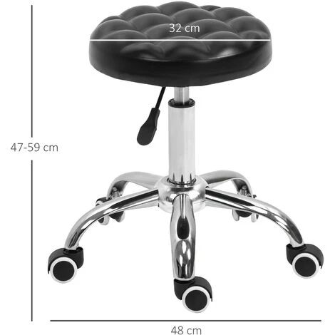 HOMCOM Tabouret Massage à Roulettes Réglable En Hauteur Pivotant 360° Assise Synthétique Capitonnée Noire 5 HOMCOM Tabouret Massage à Roulettes Réglable En Hauteur Pivotant 360° Assise Synthétique Capitonnée Noire – Image 3