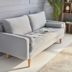 Canapé 3 Places Scandinave Fixe. Droit. Pieds Bois Polyester Gris Clair -VIDAXL || Songmics Soldes 31614656 4
