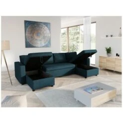 Canapé D'Angle Panoramique MARIA Convertible En Tissu - Bleu Pétrole -VIDAXL || Songmics Soldes 32158701 4