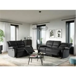 Canapé Relaxation Manuel 3 Places Simili Cuir DETENTE - Noir -VIDAXL || Songmics Soldes 32170244 2