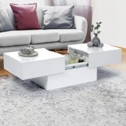 Table Basse Coulissante MARTA Bois Blanc -VIDAXL || Songmics Soldes 33360106 2