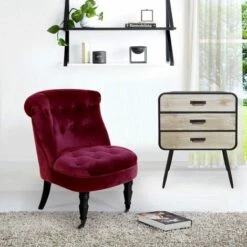 Paris Prix - Fauteuil Crapaud En Velours Naloje 76cm Bordeaux -VIDAXL || Songmics Soldes 33658971 3
