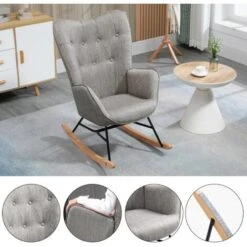 MEUBLES COSY Fauteuil à Bascule Chaise Loisir Et Repos Tissus Gris Pour Le Salon Salle à Manger Pieds Jardin Balcon E' Bois Métal -VIDAXL || Songmics Soldes 33860690 3