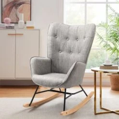 MEUBLES COSY Fauteuil à Bascule Chaise Loisir Et Repos Tissus Gris Pour Le Salon Salle à Manger Pieds Jardin Balcon E' Bois Métal -VIDAXL || Songmics Soldes 33860690 4