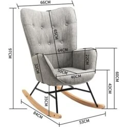 MEUBLES COSY Fauteuil à Bascule Chaise Loisir Et Repos Tissus Gris Pour Le Salon Salle à Manger Pieds Jardin Balcon E' Bois Métal -VIDAXL || Songmics Soldes 33860690 5