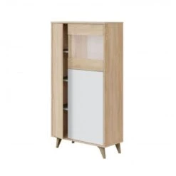 Vitrine Salon 142 Cm Alabama Blanc Mat Et Chêne Avec Trois Portes Chêne Et Blanc -VIDAXL || Songmics Soldes 34695128 2