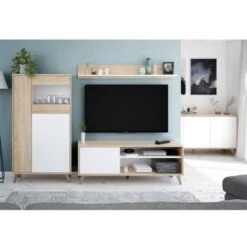 Vitrine Salon 142 Cm Alabama Blanc Mat Et Chêne Avec Trois Portes Chêne Et Blanc -VIDAXL || Songmics Soldes 34695128 4