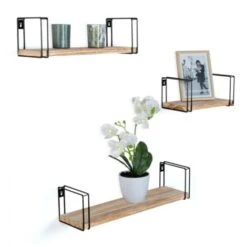 Lot De 3 étagères Murales LILY Bois Et Métal Design Industriel