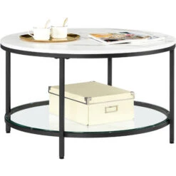 VASAGLE Table Basse, Table De Salon, Table Canapé Apéro, Façon Marbre, Support En Verre Trempé, Facile à Assembler, Pour Salon, Style Moderne, Blanc Marbré Et Noir LCT071B13 Par SONGMICS