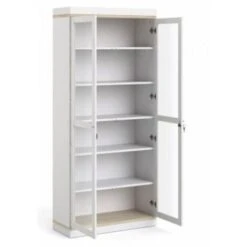 Vitrine Salon 200 Cm Blanc Mat Et Chêne Avec Deux Portes Et Cinq étagères Chêne Et Blanc -VIDAXL || Songmics Soldes 35986419 3