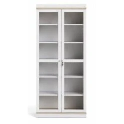 Vitrine Salon 200 Cm Blanc Mat Et Chêne Avec Deux Portes Et Cinq étagères Chêne Et Blanc -VIDAXL || Songmics Soldes 35986419 4