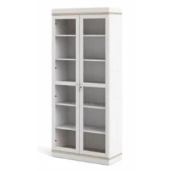 Vitrine Salon 200 Cm Blanc Mat Et Chêne Avec Deux Portes Et Cinq étagères Chêne Et Blanc -VIDAXL || Songmics Soldes 35986419 5