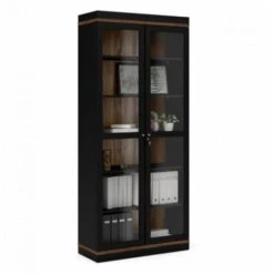 Vitrine Salon 200 Cm Noir Mat Et Noyer Avec Deux Portes Et Cinq étagères Noir Et Noyer -VIDAXL || Songmics Soldes 35986425 2