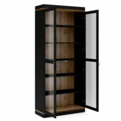 Vitrine Salon 200 Cm Noir Mat Et Noyer Avec Deux Portes Et Cinq étagères Noir Et Noyer -VIDAXL || Songmics Soldes 35986425 3