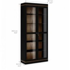 Vitrine Salon 200 Cm Noir Mat Et Noyer Avec Deux Portes Et Cinq étagères Noir Et Noyer -VIDAXL || Songmics Soldes 35986425 4