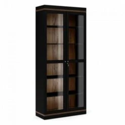 Vitrine Salon 200 Cm Noir Mat Et Noyer Avec Deux Portes Et Cinq étagères Noir Et Noyer -VIDAXL || Songmics Soldes 35986425 5