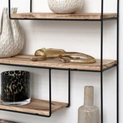 Etagère Murale En Métal Noir - 4 Planches En Bois - Rectangulaire - 55x45x11 Cm -VIDAXL || Songmics Soldes 36750323 2