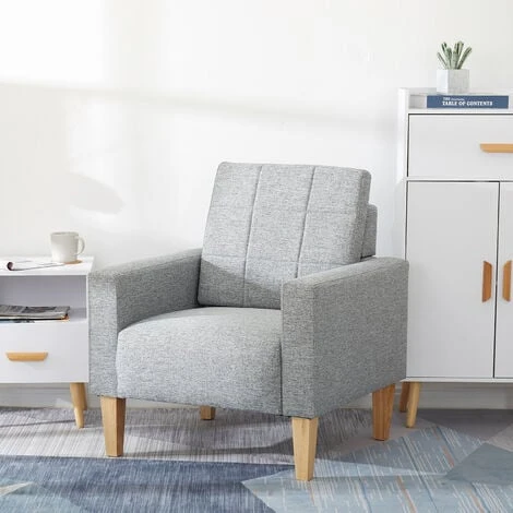 Fauteuil-Chaise Moderne En Tissu à Dossier Bas, Canapé 1 Place Avec Pieds, Structure En Bois Massif, Gris Clair-Meerveil 4 Fauteuil-Chaise Moderne En Tissu à Dossier Bas, Canapé 1 Place Avec Pieds, Structure En Bois Massif, Gris Clair-Meerveil – Image 2