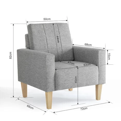 Fauteuil-Chaise Moderne En Tissu à Dossier Bas, Canapé 1 Place Avec Pieds, Structure En Bois Massif, Gris Clair-Meerveil 5 Fauteuil-Chaise Moderne En Tissu à Dossier Bas, Canapé 1 Place Avec Pieds, Structure En Bois Massif, Gris Clair-Meerveil – Image 3