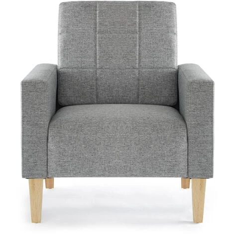 Fauteuil-Chaise Moderne En Tissu à Dossier Bas, Canapé 1 Place Avec Pieds, Structure En Bois Massif, Gris Clair-Meerveil 6 Fauteuil-Chaise Moderne En Tissu à Dossier Bas, Canapé 1 Place Avec Pieds, Structure En Bois Massif, Gris Clair-Meerveil – Image 4