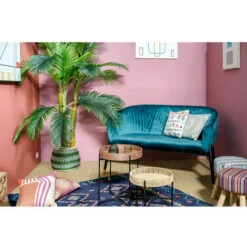 Canapé 2 Places Velours Bleu Paon Rembourré Pied Noir Doré Glamour Tendance Design 131x67x79CM- Canapé Droit -VIDAXL || Songmics Soldes 37214088 5