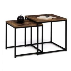 Lot De 2 Tables Basses Gigognes DAYTON 40/45 Plateau épais Effet Vieilli Design Industriel