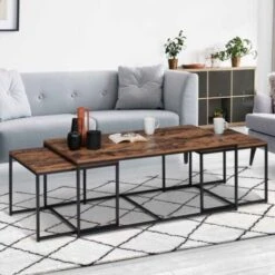 Lot De 3 Tables Basses Gigognes DAYTON 113 Cm Plateau épais Effet Vieilli Design Industriel -VIDAXL || Songmics Soldes 37540774 2