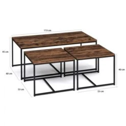 Lot De 3 Tables Basses Gigognes DAYTON 113 Cm Plateau épais Effet Vieilli Design Industriel -VIDAXL || Songmics Soldes 37540774 5