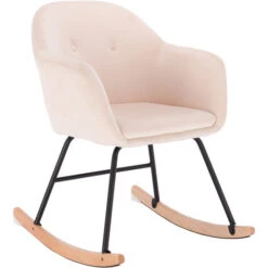 WOLTU Fauteuil à Bascule En Velours. Chaise à Bascule. Fauteuil De Relaxation Avec Pieds En Acier Et Patin En Bois. Crème