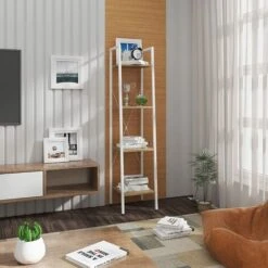 WOLTU Étagère De Rangement En Acier Et En Bois Avec 4 Tablettes. Étagère Royonnage.34x35x148cm. Blanc+chêne Clair -VIDAXL || Songmics Soldes 38232963 2