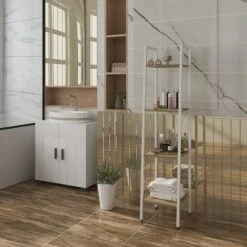 WOLTU Étagère De Rangement En Acier Et En Bois Avec 4 Tablettes. Étagère Royonnage.34x35x148cm. Blanc+chêne Clair -VIDAXL || Songmics Soldes 38232963 5