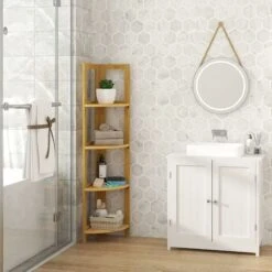 WOLTU Etagère En Bambou.Etagère De Salle De Bain/cuisine.Etagère à 4 Niveaux. 27x38x120 Cm -VIDAXL || Songmics Soldes 38233092 3