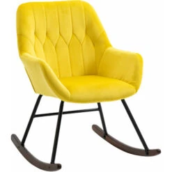 HOMCOM Fauteuil à Bascule Grand Confort Accoudoirs Assise Dossier Garnissage Mousse Haute Densité Velours Jaune