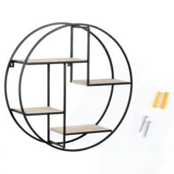 Etagère Murale Ronde LILY 4 Niveaux Bois Et Métal épais Design Industriel -VIDAXL || Songmics Soldes 39684936 5