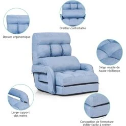 GOPLUS 18 Grille Fauteuil De Salon Convertible, Fauteuil Chauffeuse Canape-lit Pliable, Fauteuil Relax Avec Dossier Reglable Sur 5 Positions, Rangement Facile, Pour Salon Bureau Chambre ,bleu -VIDAXL || Songmics Soldes 40243906 4