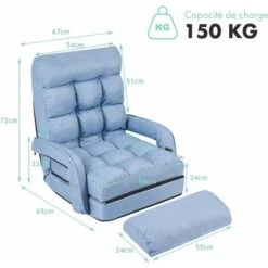 GOPLUS 18 Grille Fauteuil De Salon Convertible, Fauteuil Chauffeuse Canape-lit Pliable, Fauteuil Relax Avec Dossier Reglable Sur 5 Positions, Rangement Facile, Pour Salon Bureau Chambre ,bleu -VIDAXL || Songmics Soldes 40243906 5