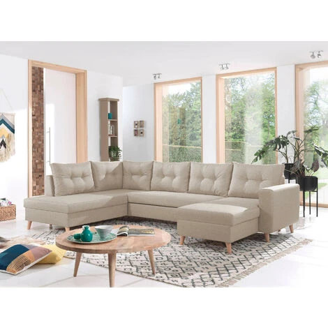 NORDIC - Canapé Scandinave D'angle Gauche Panoramique Convertible En Tissu - 299x86x188cm 3 NORDIC - Canapé Scandinave D'angle Gauche Panoramique Convertible En Tissu - 299x86x188cm
