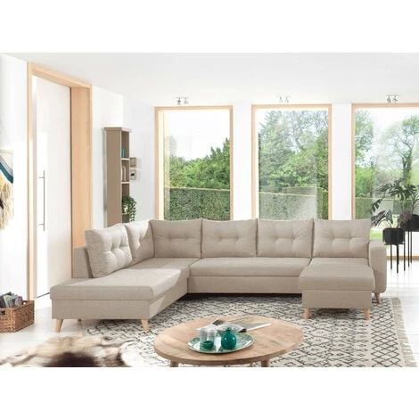 NORDIC - Canapé Scandinave D'angle Gauche Panoramique Convertible En Tissu - 299x86x188cm 4 NORDIC - Canapé Scandinave D'angle Gauche Panoramique Convertible En Tissu - 299x86x188cm – Image 2