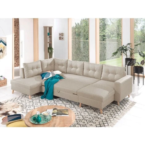 NORDIC - Canapé Scandinave D'angle Gauche Panoramique Convertible En Tissu - 299x86x188cm 6 NORDIC - Canapé Scandinave D'angle Gauche Panoramique Convertible En Tissu - 299x86x188cm – Image 4