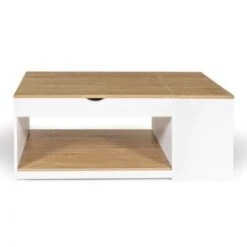 Table Basse Plateau Relevable ELEA Avec Coffre Bois Blanc Et Façon Hêtre -VIDAXL || Songmics Soldes 41828828 3