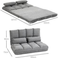 HOMCOM Chauffeuse - Matelas D'appoint Pliant - Fauteuil Convertible - Inclinaison Dossier Réglable 14 Positions - 2 Coussins Inclus - Polyester Aspect Suédé Gris -VIDAXL || Songmics Soldes 41982176 3