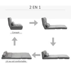 HOMCOM Chauffeuse - Matelas D'appoint Pliant - Fauteuil Convertible - Inclinaison Dossier Réglable 14 Positions - 2 Coussins Inclus - Polyester Aspect Suédé Gris -VIDAXL || Songmics Soldes 41982176 4
