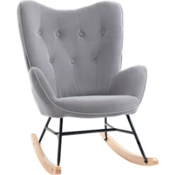 HOMCOM Fauteuil à Bascule Oreilles Rocking Chair Grand Confort Accoudoirs Assise Dossier Garnissage Mousse Haute Densité Aspect Velours Gris