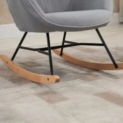 HOMCOM Fauteuil à Bascule Oreilles Rocking Chair Grand Confort Accoudoirs Assise Dossier Garnissage Mousse Haute Densité Aspect Velours Gris -VIDAXL || Songmics Soldes 42183143 4