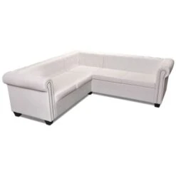Canapé D'angle Chesterfield 5 Plc Cuir Artificiel Blanc VidaXL