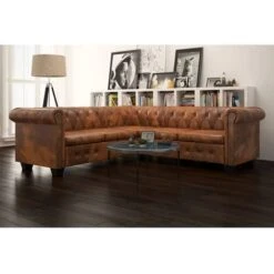 Canapé D'angle Chesterfield 5 Plcs Cuir Artificiel Marron VidaXL -VIDAXL || Songmics Soldes 4219411 2